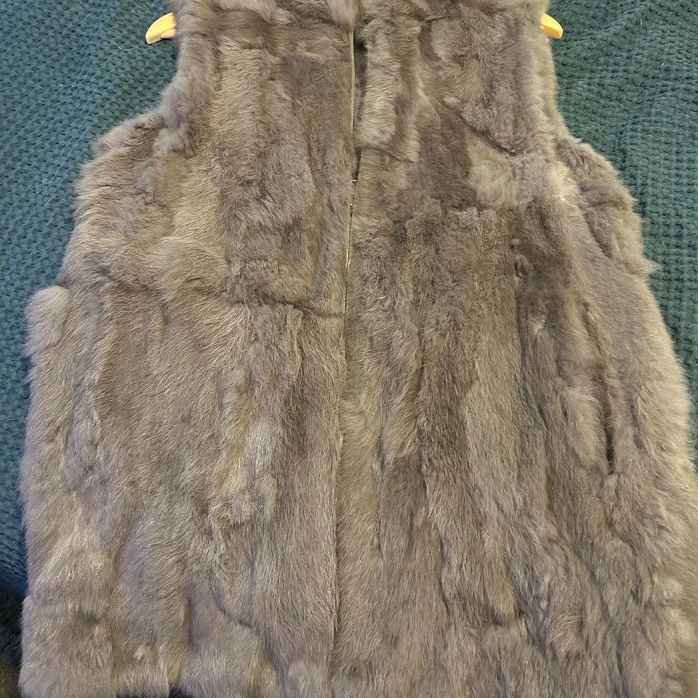 Coco + Carmen Elegant Gray/brown, S/M, angora fur Vest (real rabbit fur)